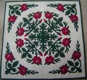 ANTIQUE ROSE Classic Quilted Wall Hanging. Hand Made Traditional Hawaiian Quilt. Tropical Island Wall Decor