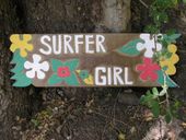 Antique Roxy Hawaiian SURFER GIRL Tiki Bar  Sign Plaque. Beach  Decor