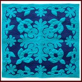 Aqua Green HONU Design. Hawaiian Quilted Wall Hanging.  Tropical Wall Decor. Gifts with Aloha...