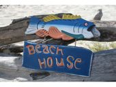 BEACH HOUSE Welcome Sign with BASS Fish- Nautical / Coastal / Beach Decor - Gifts with Aloha...