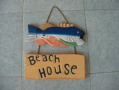 BEACH HOUSE Welcome Sign with BASS Fish- Nautical / Coastal / Beach Decor - Gifts with Aloha...