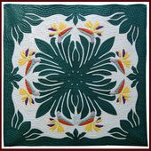 BIRD OF PARADISE Classic Quilted Wall Hanging. Hand Made Traditional Hawaiian Quilt. Tropical Island Wall Decor