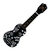 BLACK HONU Floral Hawaiian Vintage Style Wooden Ukulele. Hand Painted Wood. Hawaiian Luau Party Supplies 