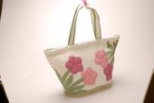 Large Pink Plumeria Hawaiian Style Quilted Hand Bag. Soft Quilt Tote. Great Gifts!