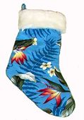 BLUE Bird of Paradise Print Hawaiian Christmas Stocking. Holiday gifts from Hawaii