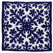 BLUE PLUMERIA Classic Quilted Wall Hanging. Hand Made Traditional Hawaiian Quilt. Tropical Island Wall Decor