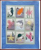 Blue SEA LIFE SQUARES Hawaiian Baby Quilt, Tropical Nursery Decor. Gifts with Aloha...