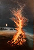 "Bonfire on The Beach" - Original Acrylic Painting - 24" x 36" by Ilze Sims