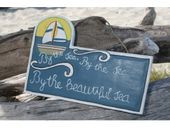 BY THE SEA... BY THE SEA... BY THE BEAUTIFUL SEA... Sailboat Lighthouse Sign - Beach Welcome Sign - Nautical / Coastal / Beach Decor - Gifts with Aloha...