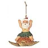 Christmas Ornament / Poly Resin - Santa Riding a Turtle / Honu