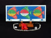 Classic Hawaiian Wall Hanger with Tropical Fish. Surfing Theme Tiki Decor