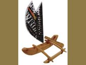 Classic HAWAIIAN Wooden Single Hull Sailing Canoe Carving with Tapa Cloth SailsTrophy. Tradional Mango Wood  Hawaiiana Canoe