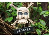 Cross Bone Skull Mask with BEWARE Tiki SIgn. South Seas Pirate Decor. 