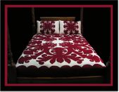 CROWN FLOWER Hand Quilted Bedspread. Hand Stiched Hawaiian Quilt. Tropical Bedroom Decor