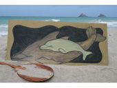 DOLPHIN with calf - ENDANGERED SPECIES STORYBOARD. Hand Painted Wooden Relief. Artist Signed