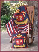 FLAG and CREST Classic Quilted Wall Hanging. Hand Made Traditional Hawaiian Quilt. Tropical Island Wall Decor
