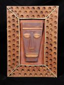 FRAMED PAPUA  Tiki  Mask. Antique Finish.  Hand Painted Wood Carving. Oceanic Art Wall Decor. 