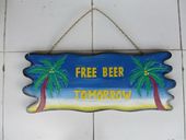 FREE BEER TOMORROW Tiki Bar Sign with Palm Trees. Hawaiian Style Luau Decor. Gifts with Aloha...