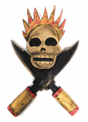 Skull with Flame and Cross Knives Pirate Sign. 10" Tropical Tiki Sign