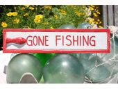 GONE FISHING Nautical Sign - Beach Decor -Available in Blue, Red and Yellow Coastal Colors