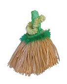 Green Grass Hula Skirt Wine Bottle Outfit. Hawaiian tiki bar accents. Exotic Wine accessories