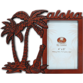 Hawaiian Aloha Ukuleles and Palm Trees Wood Photo Frame 4" x 6"