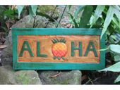 Hawaiian ALOHA tiki Hut Sign w/ Pineapple. Tropical Beach Decor