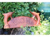 Hawaiian ALOHA Welcome Sign with dolphins. Polynesian Tiki Bar /  Hut  / Luau Decor