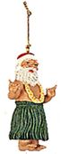 Hawaiian Christmas tree ornaments.  Santa with Shaka sign and Lei. Holiday Gifts with Aloha..