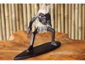 Hawaiian Crazy  Primitive Tiki Dude Surfing at Pipeline.   Hawaiiana Sculpture. Tiki Carving.