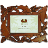 Hawaiian Dolphins  Carved Wood Photo Frame  4" x 6"