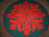 Hawaiian Hand Quilted Christmas Tree Skirt. Classic Hibiscus design in Green and Red. Gifts with Aloha... 