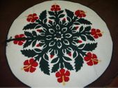 Hawaiian Hand Quilted Christmas Tree Skirt. Classic Hibiscus design in Green and Red. Gifts with Aloha... 