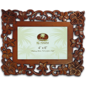 Hawaiian Hibiscus Flowers Carved Wood Photo Frame 4" x 6"