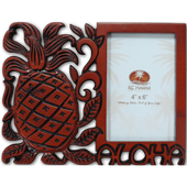 Hawaiian Pineapple Carved  Wood Photo Frame 4" x 6"