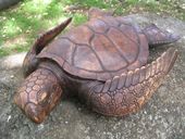 Hawaiian HONU Turtle Carving. Hand Carved Monkey Pod Wood. South Seas Sculpture. Oceanic Art