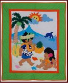 Hawaiian KEIKIS PICNIC Baby quilt. Infant Crib Bedding Blanket. Tropical Nursery Decor. 