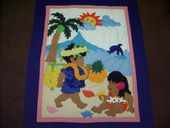 Hawaiian KEIKIS PICNIC Baby Quilt. Infant Nursery Bedding Blanket. Tropical Wall Decor.