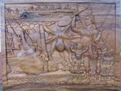 "HAWAIIAN KINGDOM" - ISLAND TREASURE Premium Acacia Koa Wood. Hand Carved Wooden Relief Wall Decor. Hawaiian Surfing Theme Art