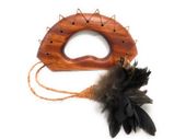 Ali'i Koa Knuckle Duster 9" W/ Shark Teeth Black Feathers -  Traditional Polynesian Weapon.  Oceanic Art