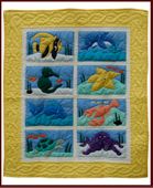 Hawaiian Sea Life Squares Baby Quilt. Infant Nursery Bedding Blanket. 