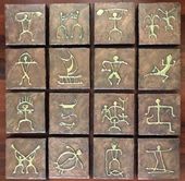 Hawaiian Petroglyph Relief Paintings  - Set of 16  Original Acrylic Art by Ilze Sims