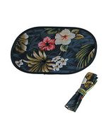 HAWAIIAN  Quilt  Placemat Set of Two with Napkins. Quilted Blue Hibiscus and Bamboo Pace Mat Set 