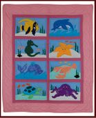 Hawaiian  SEALIFE SQUARES Baby Quilt. Infant Nursery Crib Bedding Tropical Wall Hanging