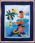 Hawaiian SURFING KEIKIS Baby Quilt. Infant Crib Bedding Blanket. Tropical Nursery Decor.