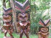 Hawaiian Tiki Statues Trio. Love Health and Prosperity. Hand Carved Sculptures