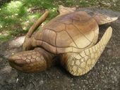 20" HAWAIIAN Turtle Carving, Honu Sculpture, Hand Carved Monkey Pod Wood
