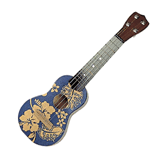 Hawaiian Vintage Style BLUE Hibiscus Print Ukulele. Oil Painted 
