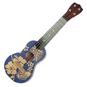 Hawaiian Vintage Style BLUE Hibiscus Print  Ukulele. Oil Painted Wood. Hawaiian Luau Party Supplies / Tiki Decorations / Gifts / Favors 