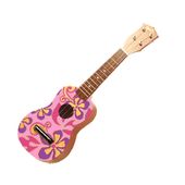 Hawaiian Vintage Style PINK Floral Hibiscus Print Ukulele. Oil Painted Wood. Hawaiian Luau Party Supplies / Tiki Decorations / Gifts / Favors 